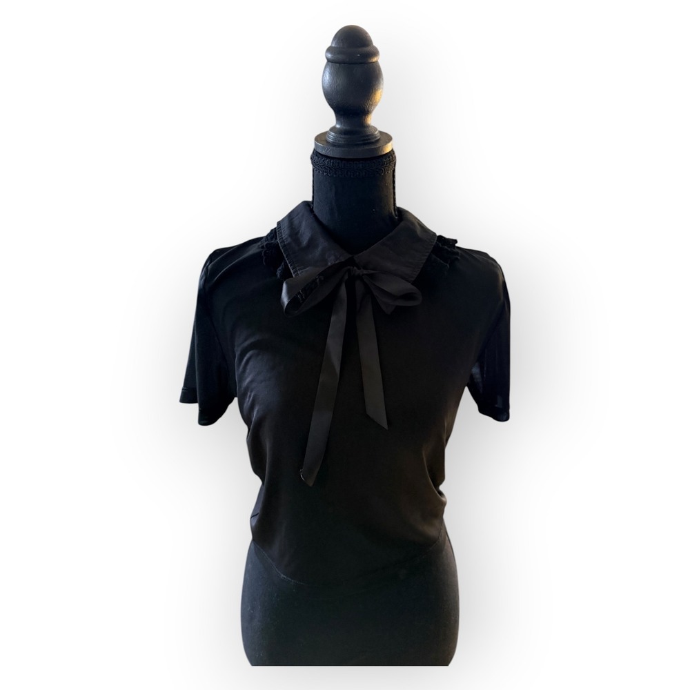 Goth Whimsigoth Black Mesh Crop Top Lace Collar Bow Grunge Punk Baddie Emo Y2K L